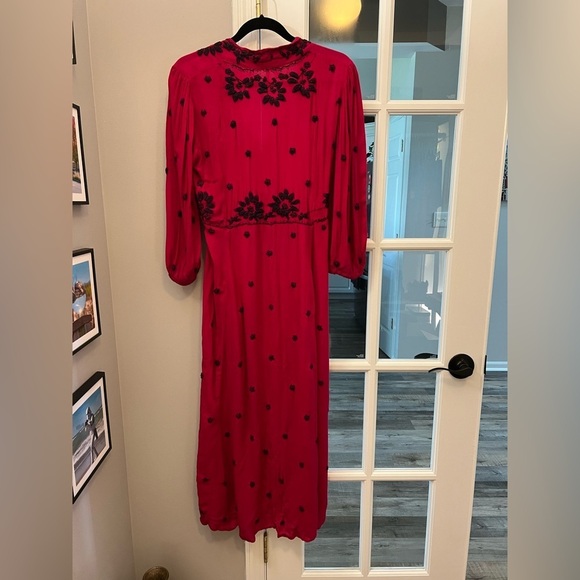 Gorgeous red/magenta dress with floral black embroidery by Free People - Picture 3 of 13